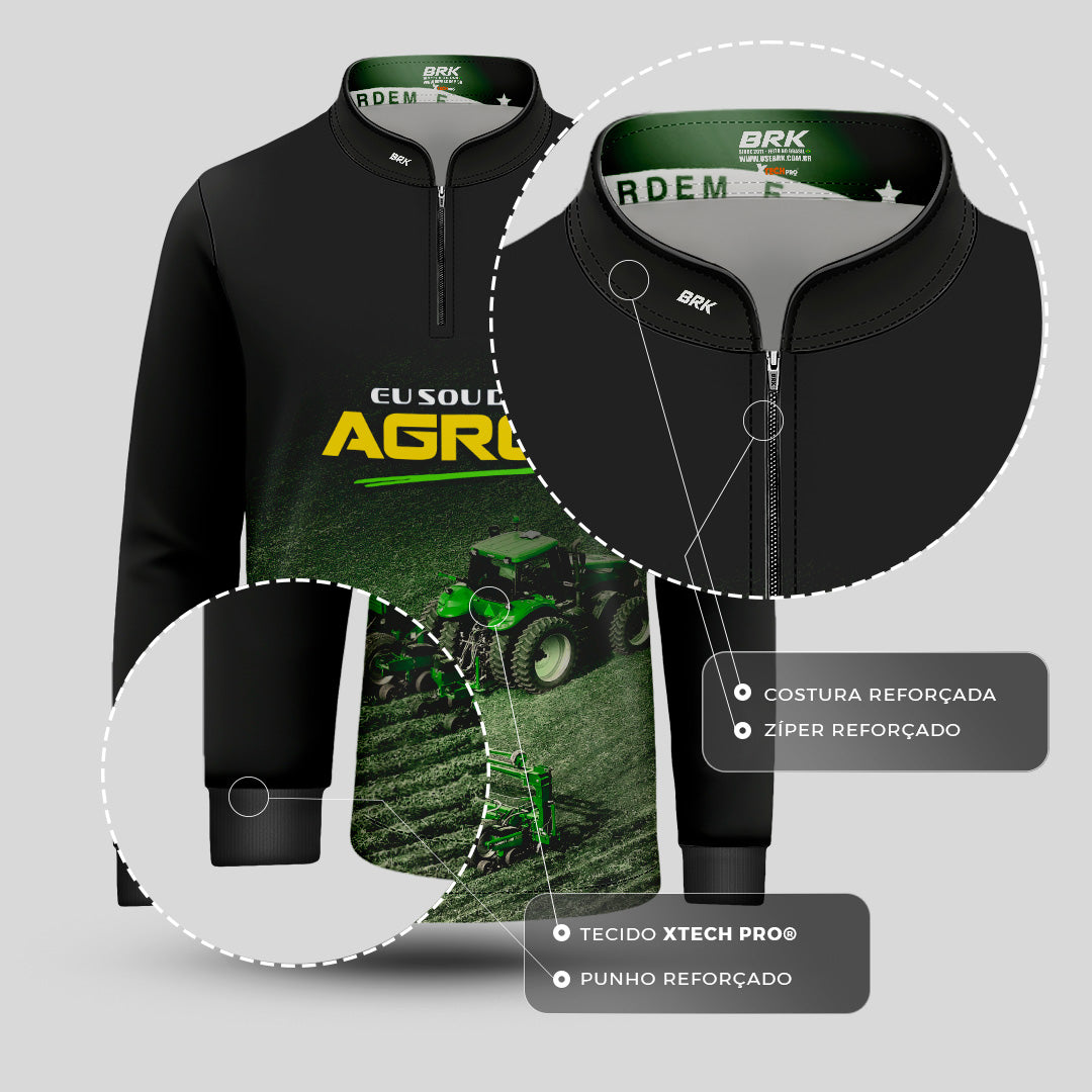 Camisa Agro Infantil Brk Eu Sou do Agro Preta Roçadeira com Proteção UV50 - Brk Agro