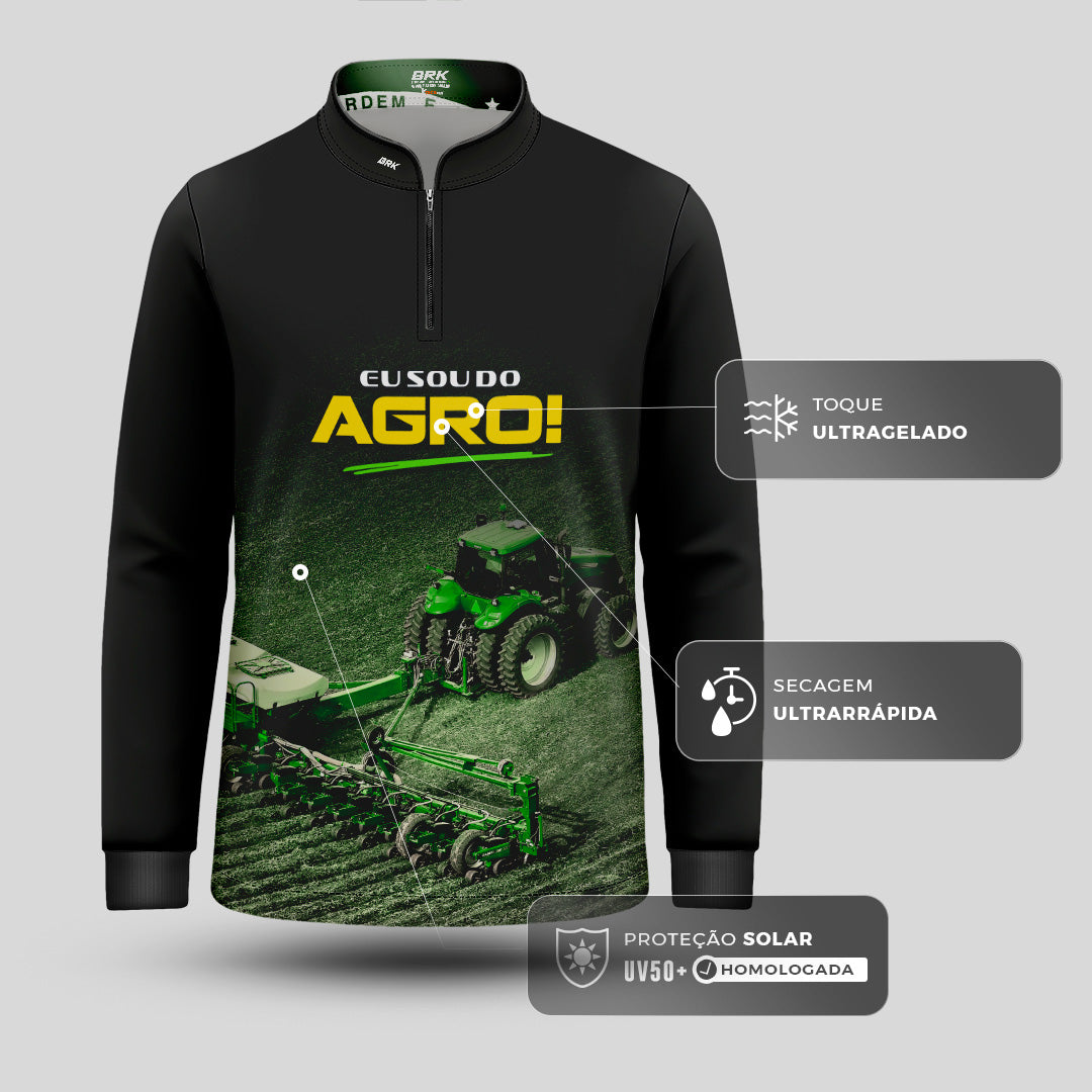Camisa Agro Infantil Brk Eu Sou do Agro Preta Roçadeira com Proteção UV50 - Brk Agro