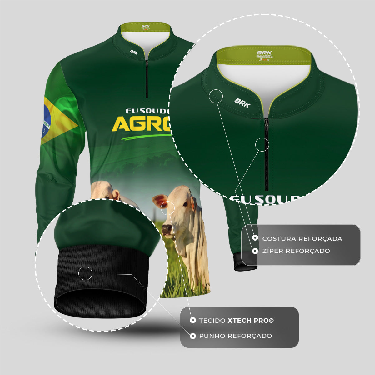 Camisa Agro Brk Eu Sou do Agro Verde Gados com Proteção UV50 - Brk Agro