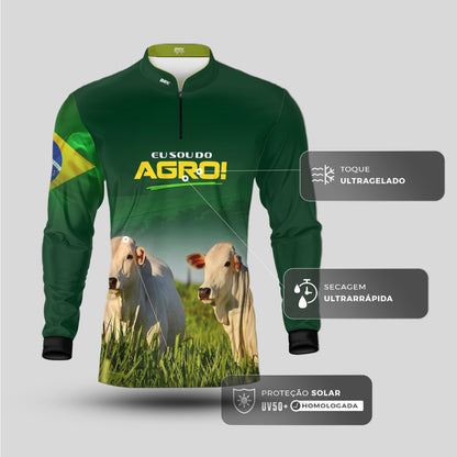 Camisa Agro Brk Eu Sou do Agro Verde Gados com Proteção UV50 - Brk Agro