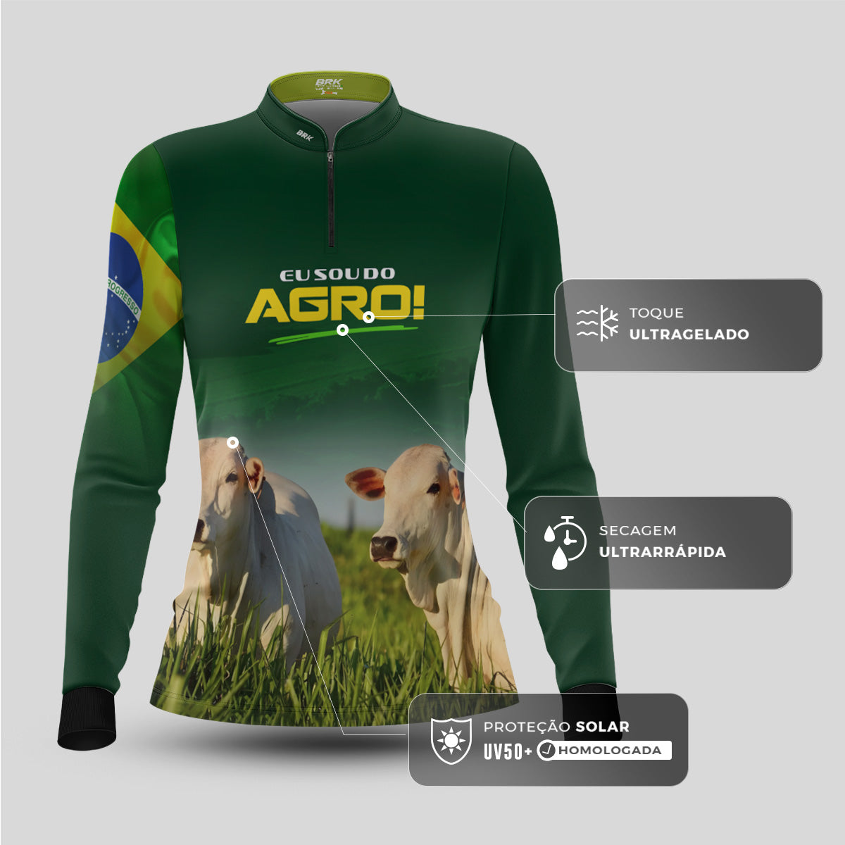 Camisa Agro Feminina Brk Eu Sou do Agro Verde Gados com Proteção UV50 - Brk Agro