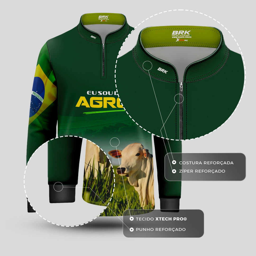 Camisa Agro Infantil Brk Eu Sou do Agro Verde Gados com Proteção UV50 - Brk Agro