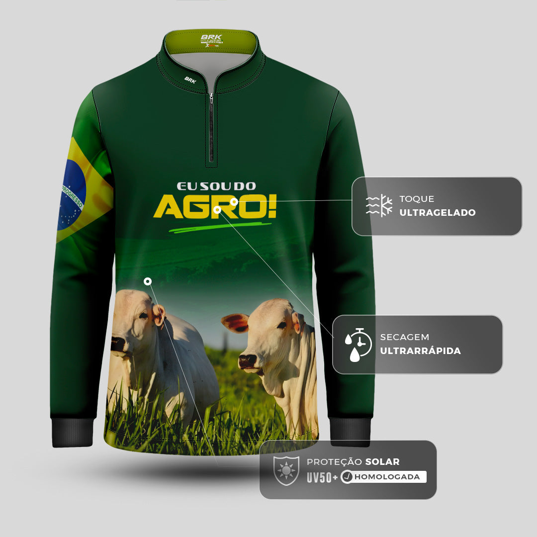 Camisa Agro Infantil Brk Eu Sou do Agro Verde Gados com Proteção UV50 - Brk Agro