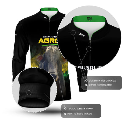 Camisa Agro Brk Eu Sou do Agro Preta Boi com Proteção UV50 - Brk Agro