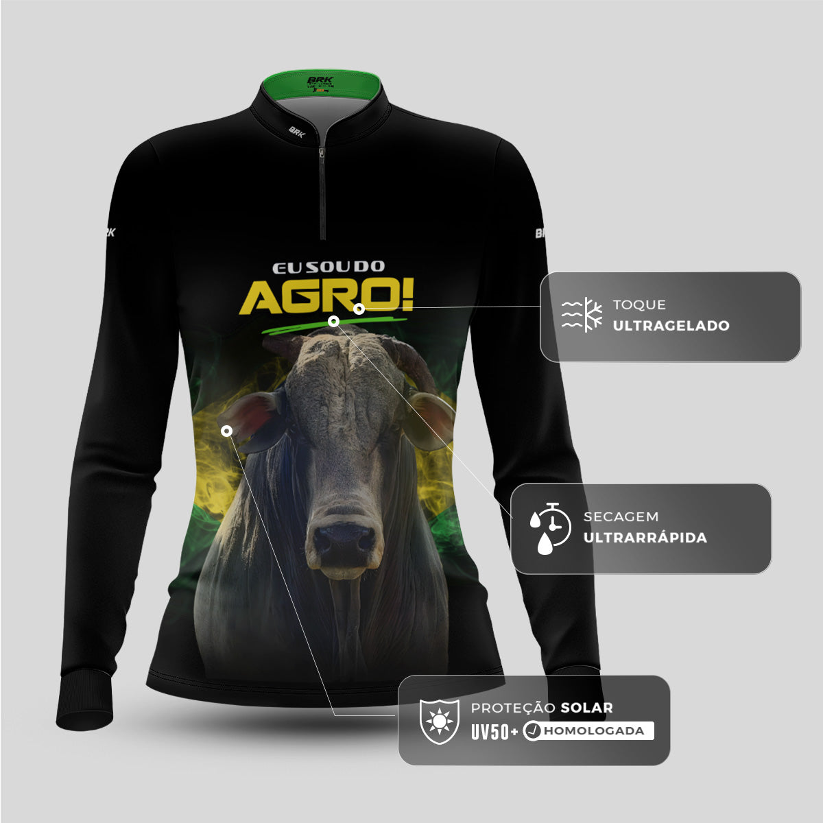 Camisa Agro Feminina Brk Eu Sou do Agro Preta Boi com Proteção UV50 - Brk Agro