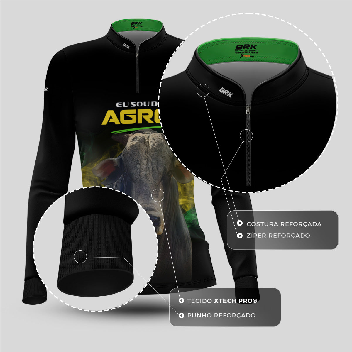 Camisa Agro Feminina Brk Eu Sou do Agro Preta Boi com Proteção UV50 - Brk Agro