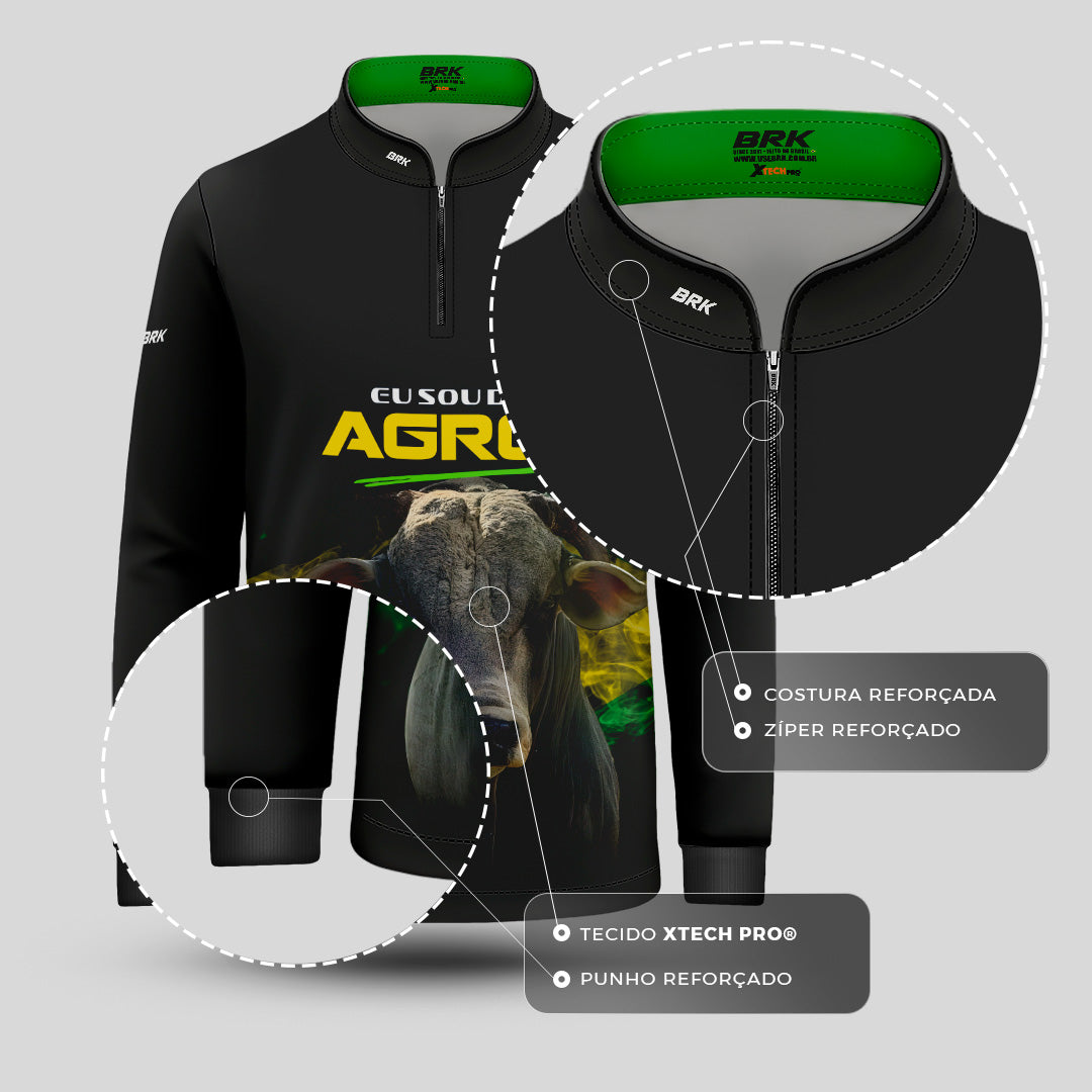 Camisa Agro Infantil Brk Eu Sou do Agro Preta Boi com Proteção UV50 - Brk Agro