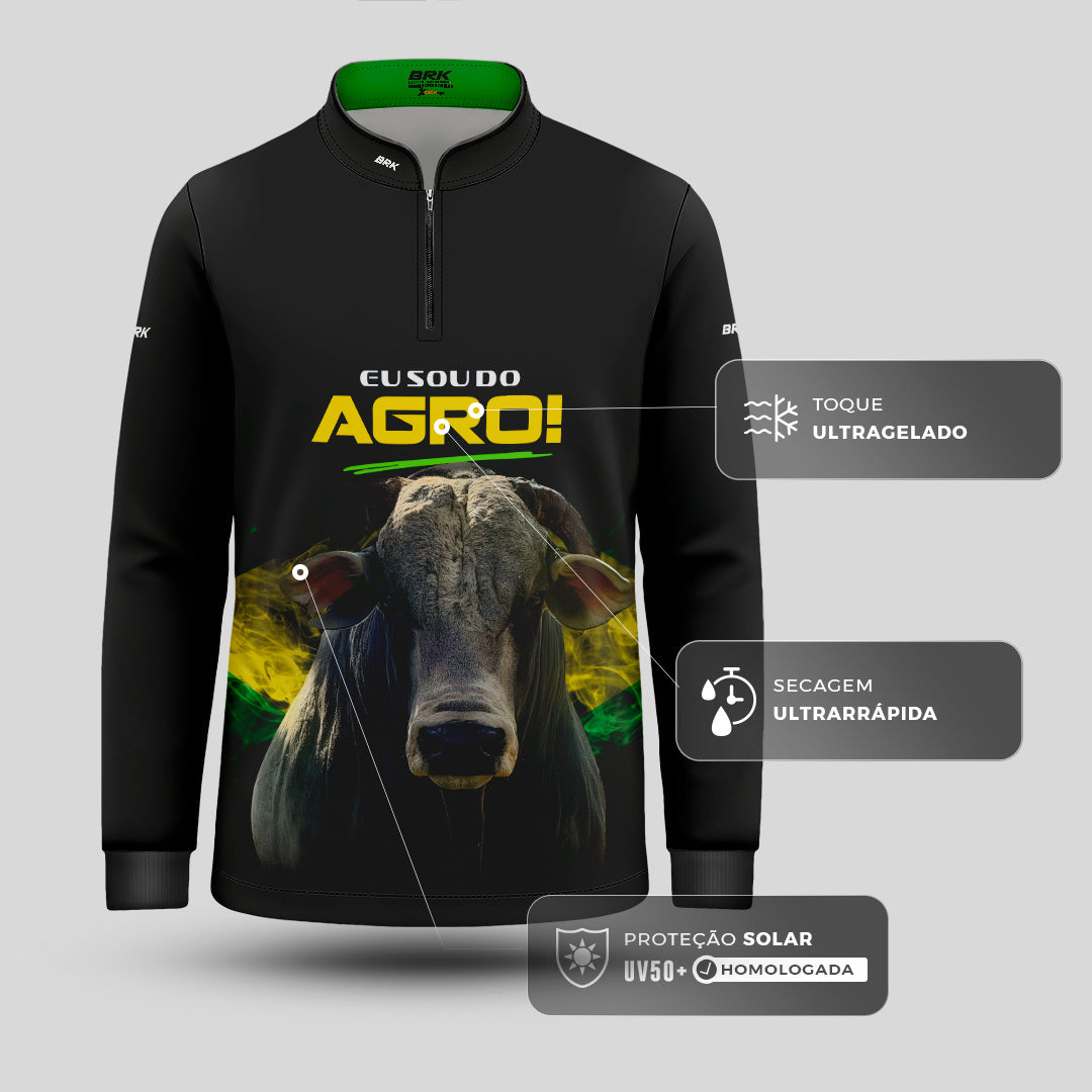 Camisa Agro Infantil Brk Eu Sou do Agro Preta Boi com Proteção UV50 - Brk Agro