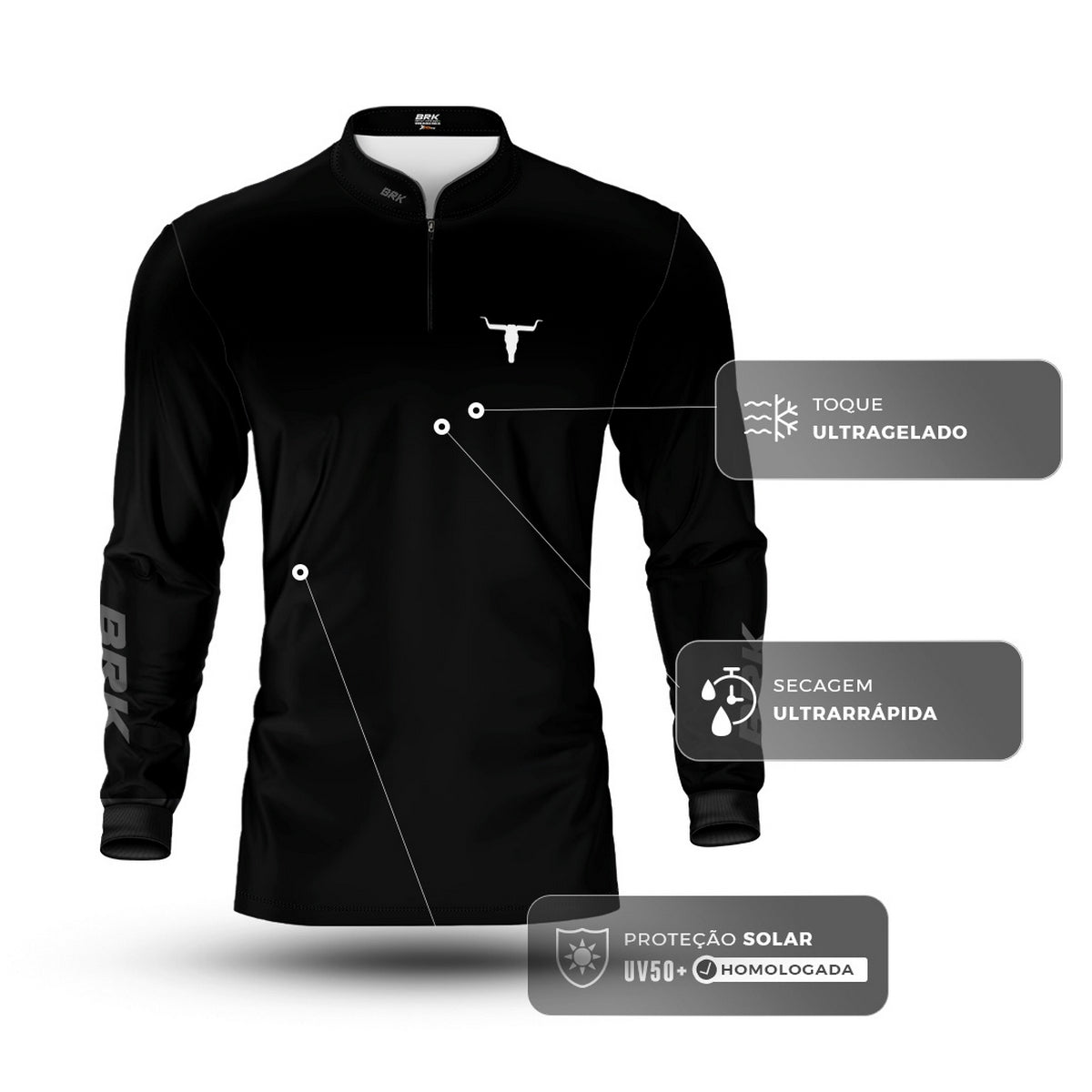 Camisa Agro Brk Long Horn Black com Proteção UV50 - Brk Agro