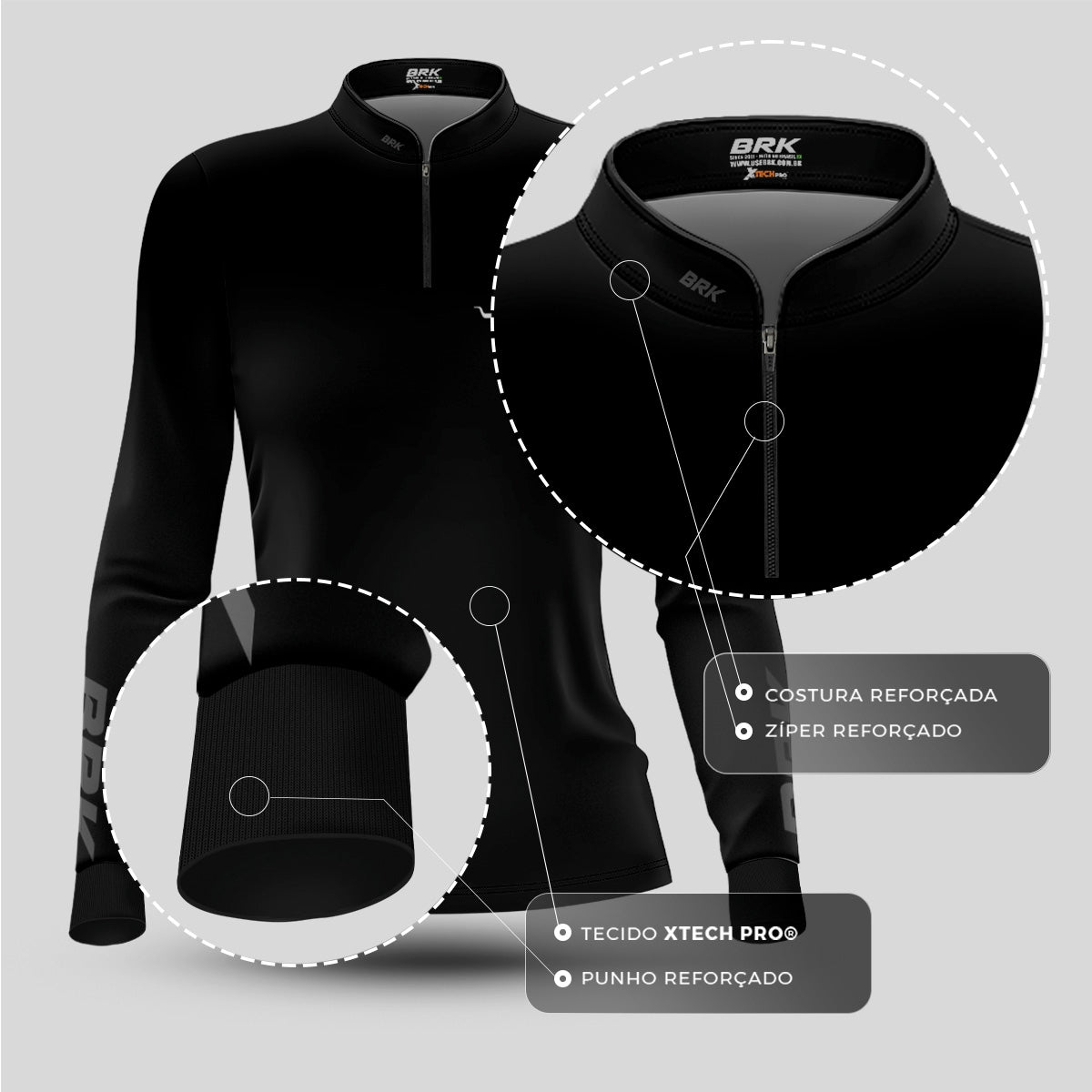 Camisa Agro Feminina Brk Long Horn Black com Proteção UV50 - Brk Agro