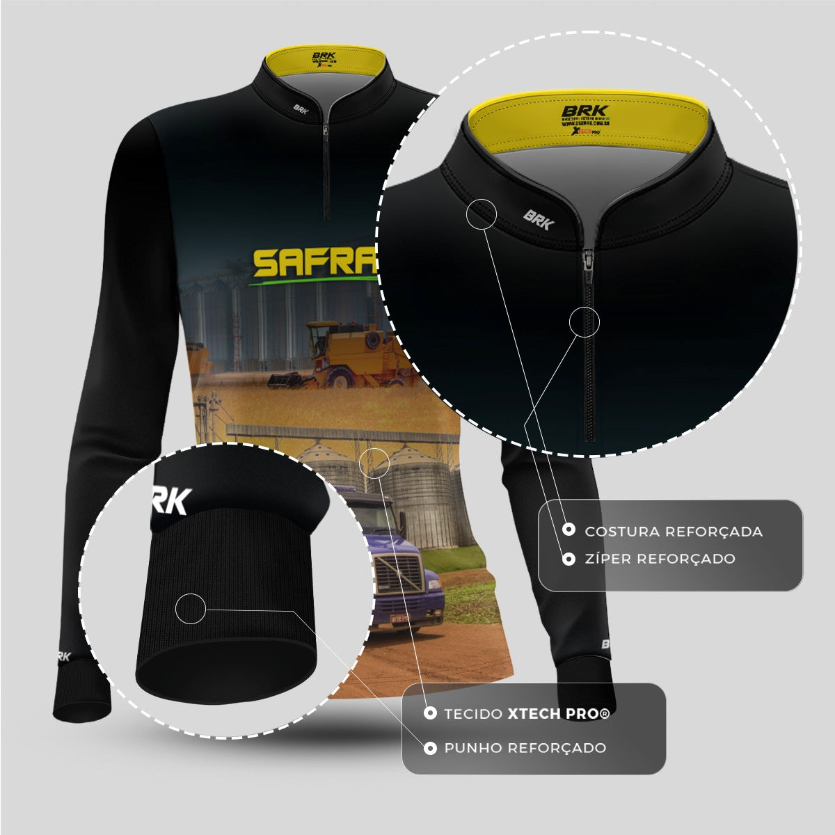 Camisa Agro Feminina Brk Safra Caminhão Preto com Proteção Solar UV50+ - Brk Agro