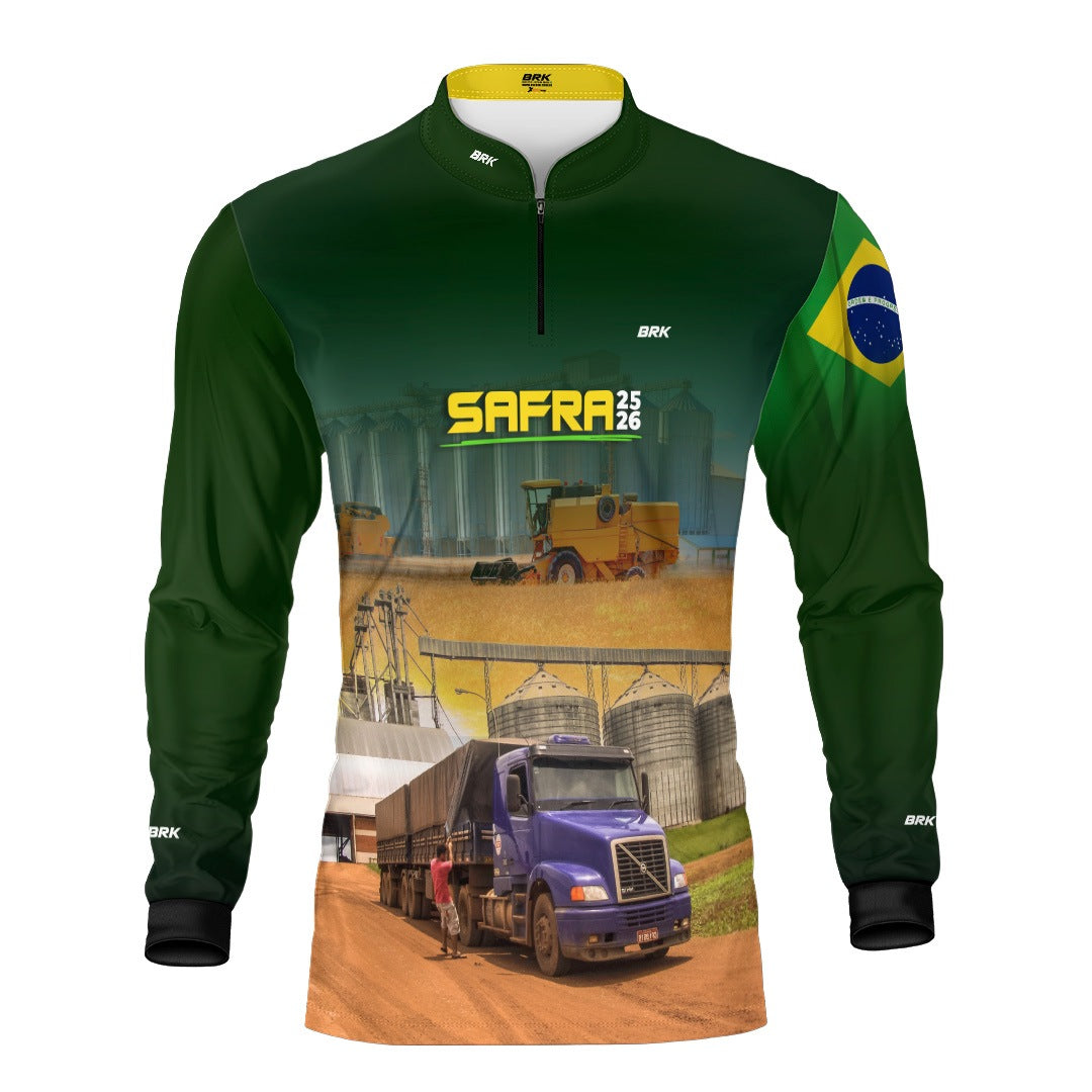 Camisa Agro Brk Safra Caminhão Verde com Proteção Solar UV50+ - Brk Agro