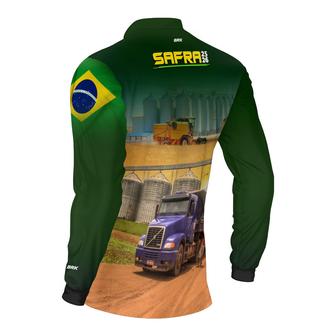 Camisa Agro Brk Safra Caminhão Verde com Proteção Solar UV50+ - Brk Agro