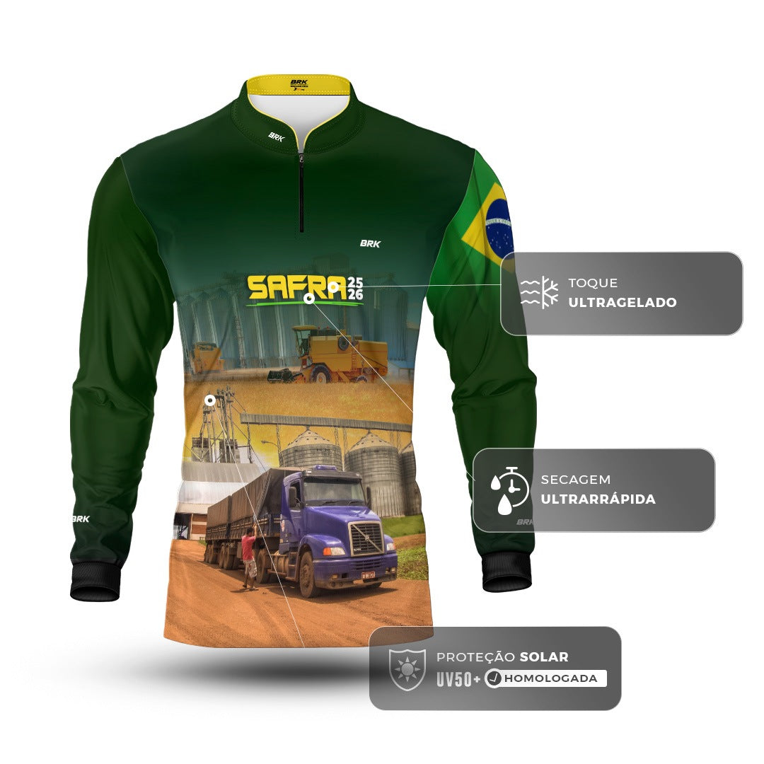 Camisa Agro Brk Safra Caminhão Verde com Proteção Solar UV50+ - Brk Agro