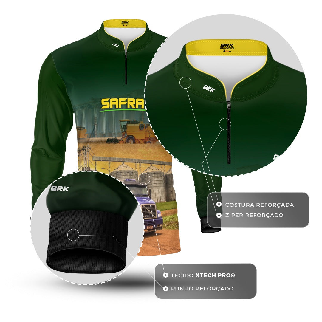 Camisa Agro Brk Safra Caminhão Verde com Proteção Solar UV50+ - Brk Agro