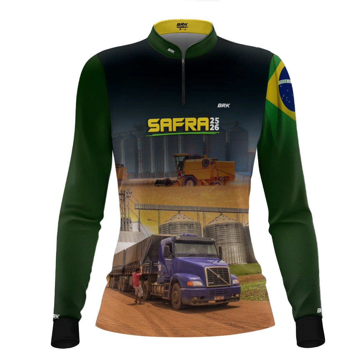 Camisa Agro Feminina Brk Safra Caminhão Verde com Proteção Solar UV50+ - Brk Agro