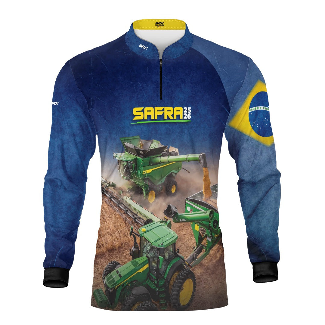 Camisa Agro Brk Safra Colheitadeira Azul com Proteção Solar UV50+ - Brk Agro
