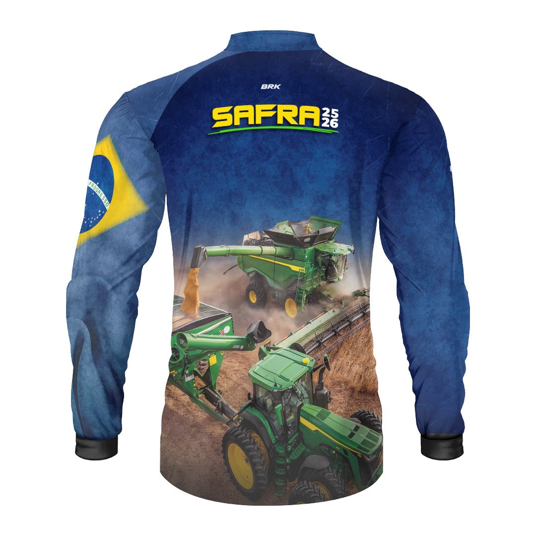 Camisa Agro Brk Safra Colheitadeira Azul com Proteção Solar UV50+ - Brk Agro