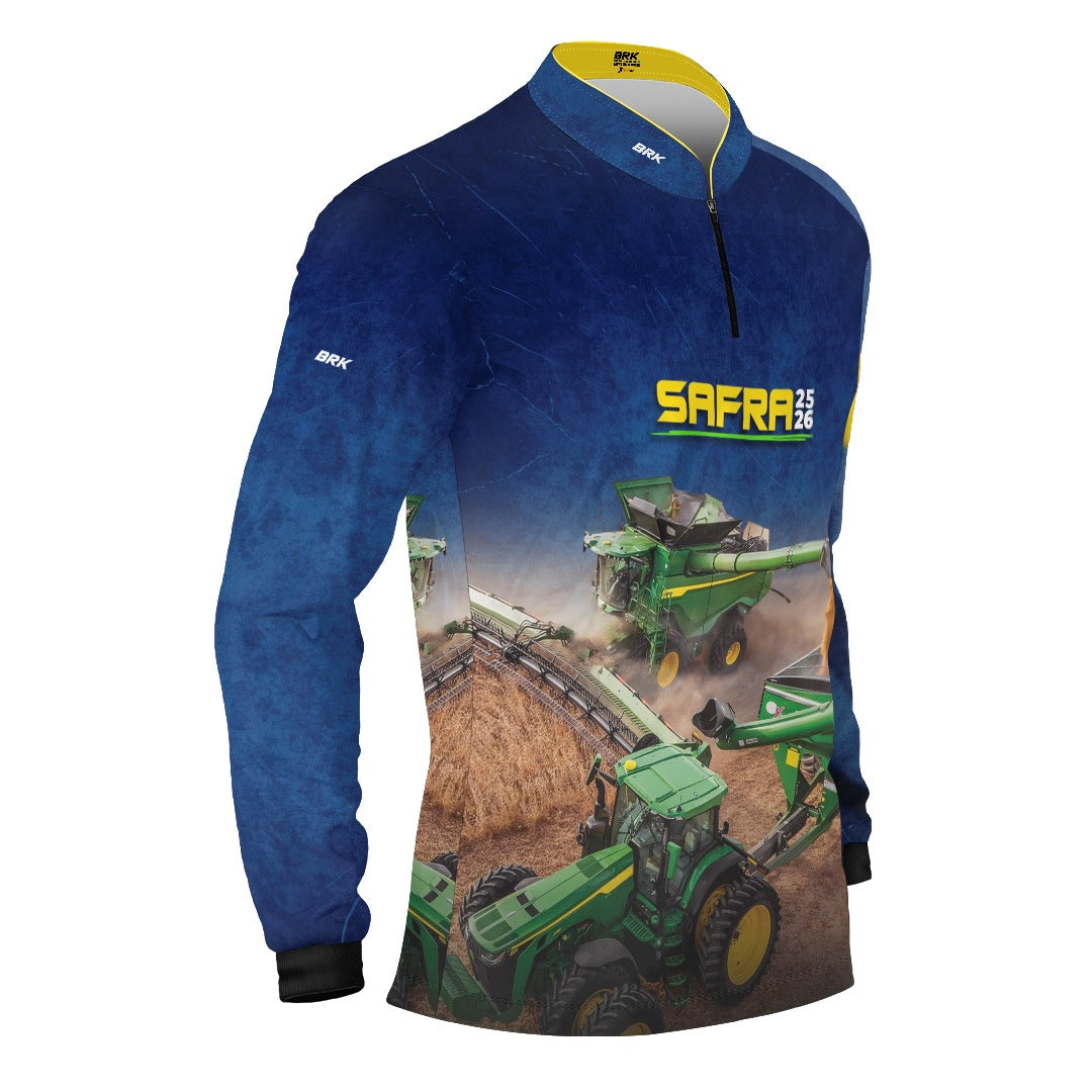 Camisa Agro Brk Safra Colheitadeira Azul com Proteção Solar UV50+ - Brk Agro