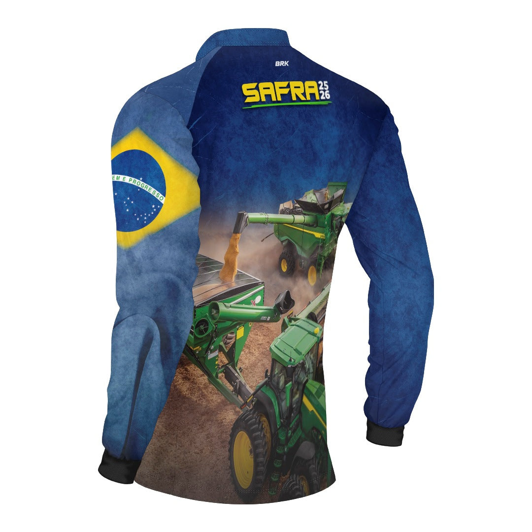 Camisa Agro Brk Safra Colheitadeira Azul com Proteção Solar UV50+ - Brk Agro