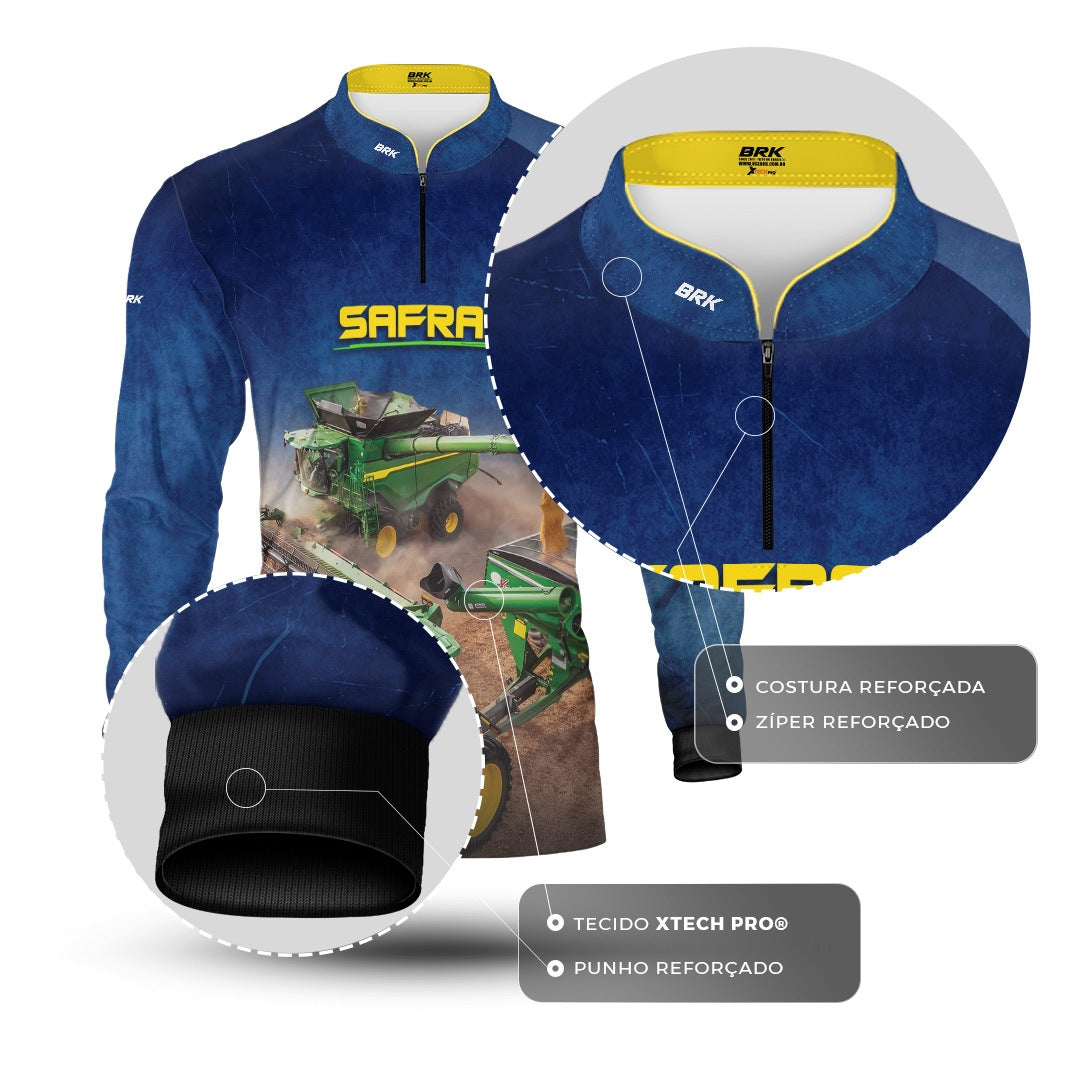 Camisa Agro Brk Safra Colheitadeira Azul com Proteção Solar UV50+ - Brk Agro