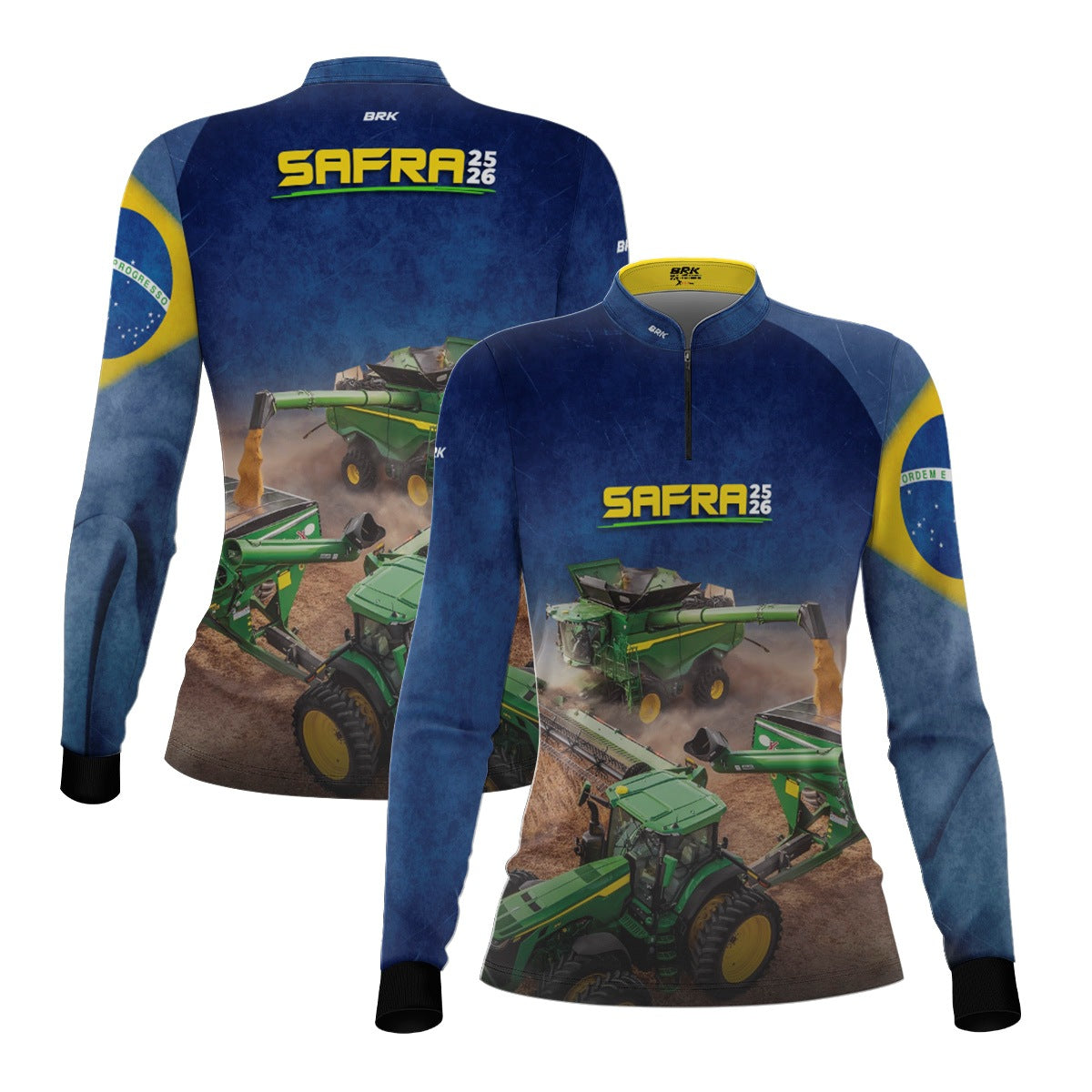 Camisa Agro Feminina Brk  Safra Colheitadeira Azul com Proteção Solar UV50+ - Brk Agro