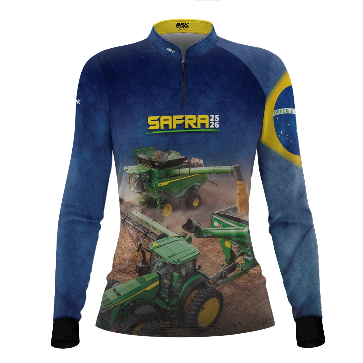 Camisa Agro Feminina Brk  Safra Colheitadeira Azul com Proteção Solar UV50+ - Brk Agro