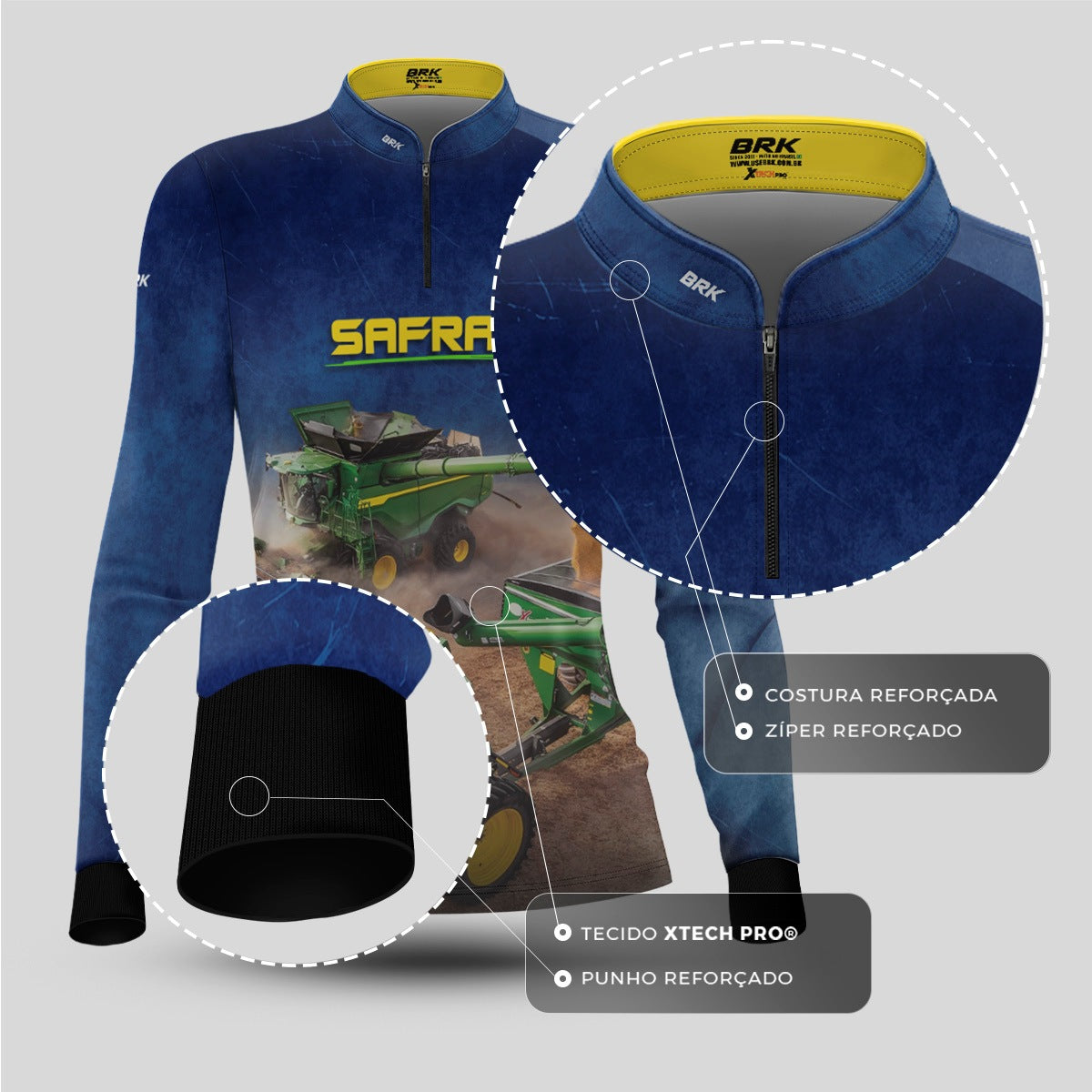 Camisa Agro Feminina Brk  Safra Colheitadeira Azul com Proteção Solar UV50+ - Brk Agro