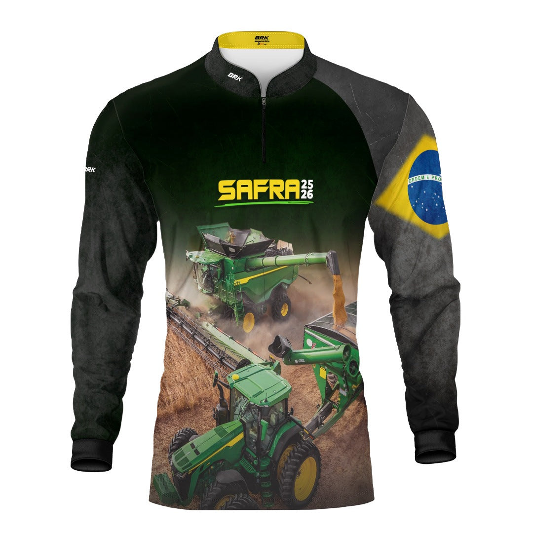 Camisa Agro Brk Safra Colheitadeira Preto com Proteção Solar UV50+ - Brk Agro