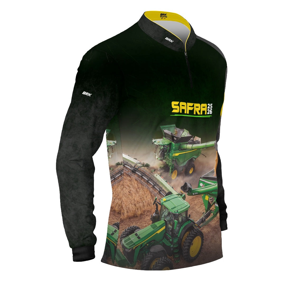 Camisa Agro Brk Safra Colheitadeira Preto com Proteção Solar UV50+ - Brk Agro
