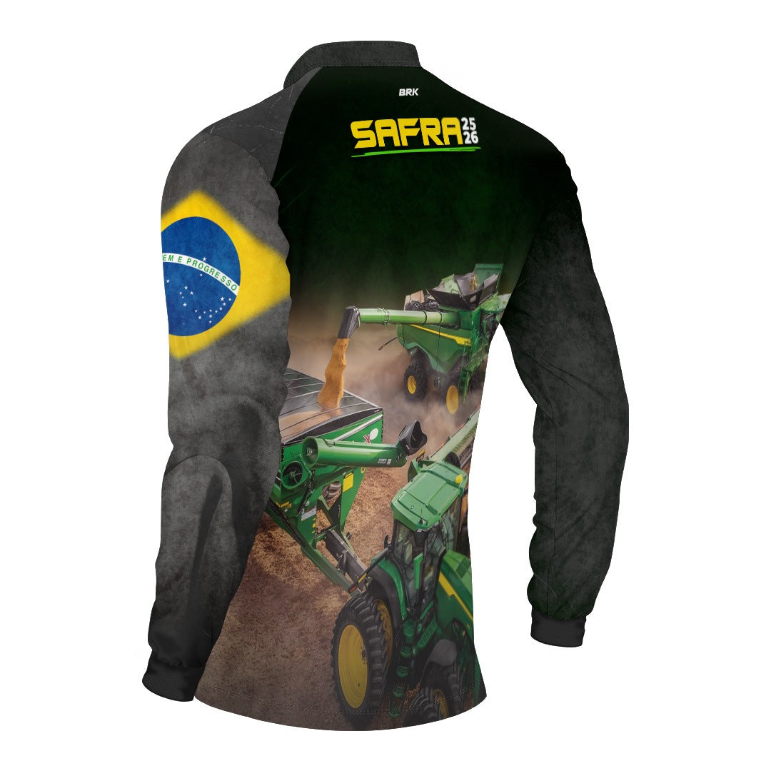 Camisa Agro Brk Safra Colheitadeira Preto com Proteção Solar UV50+ - Brk Agro