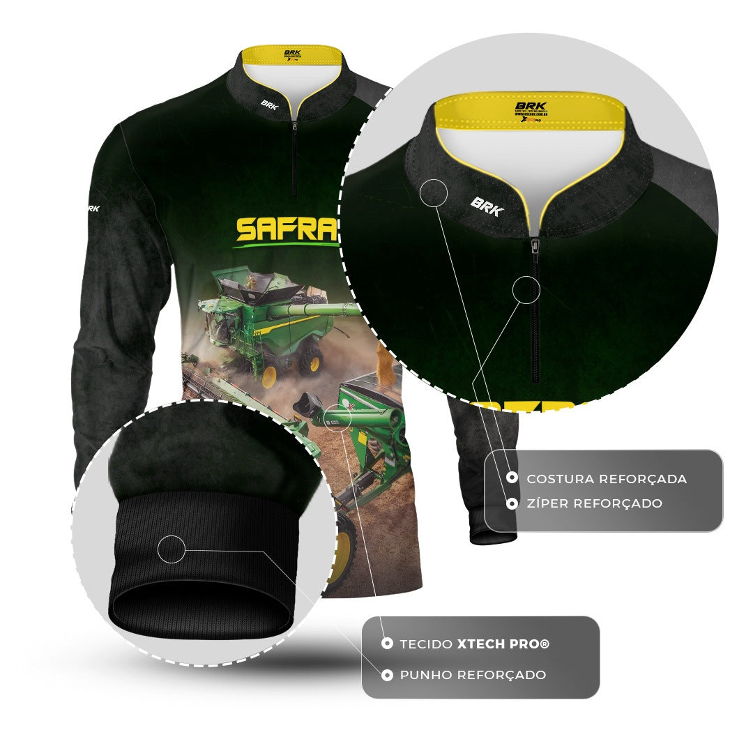 Camisa Agro Brk Safra Colheitadeira Preto com Proteção Solar UV50+ - Brk Agro