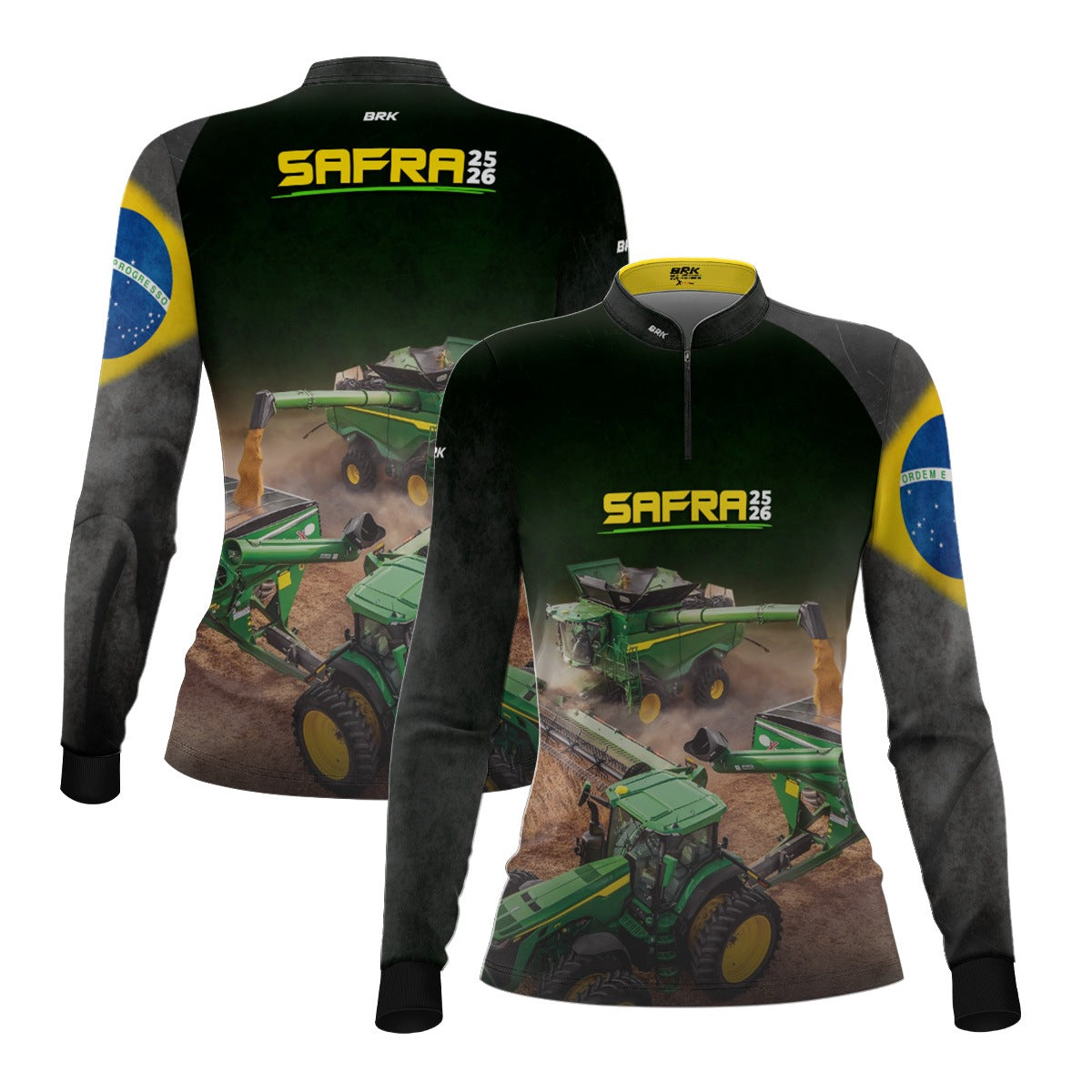 Camisa Agro Feminina Brk Safra Colheitadeira Preto com Proteção Solar UV50+ - Brk Agro
