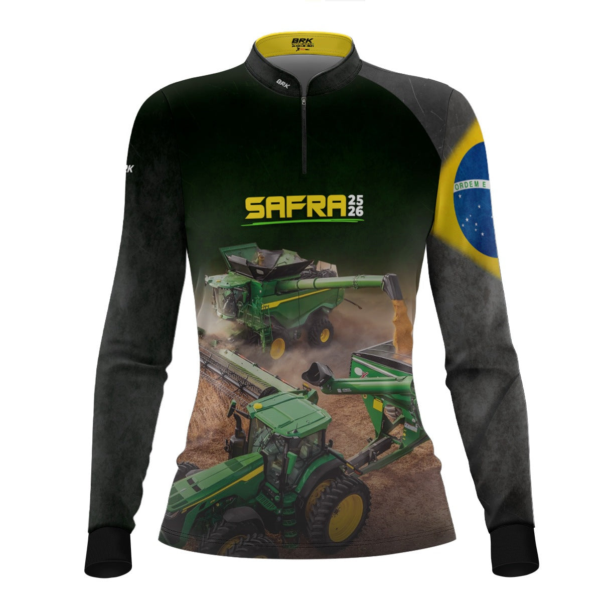 Camisa Agro Feminina Brk Safra Colheitadeira Preto com Proteção Solar UV50+ - Brk Agro