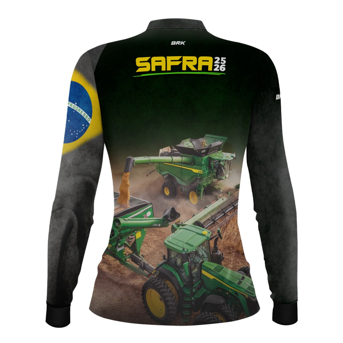 Camisa Agro Feminina Brk Safra Colheitadeira Preto com Proteção Solar UV50+ - Brk Agro