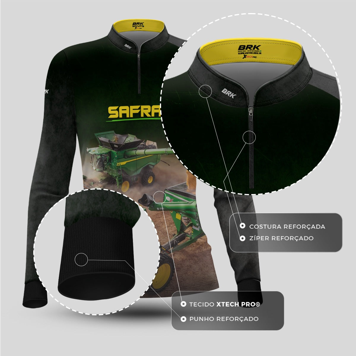 Camisa Agro Feminina Brk Safra Colheitadeira Preto com Proteção Solar UV50+ - Brk Agro