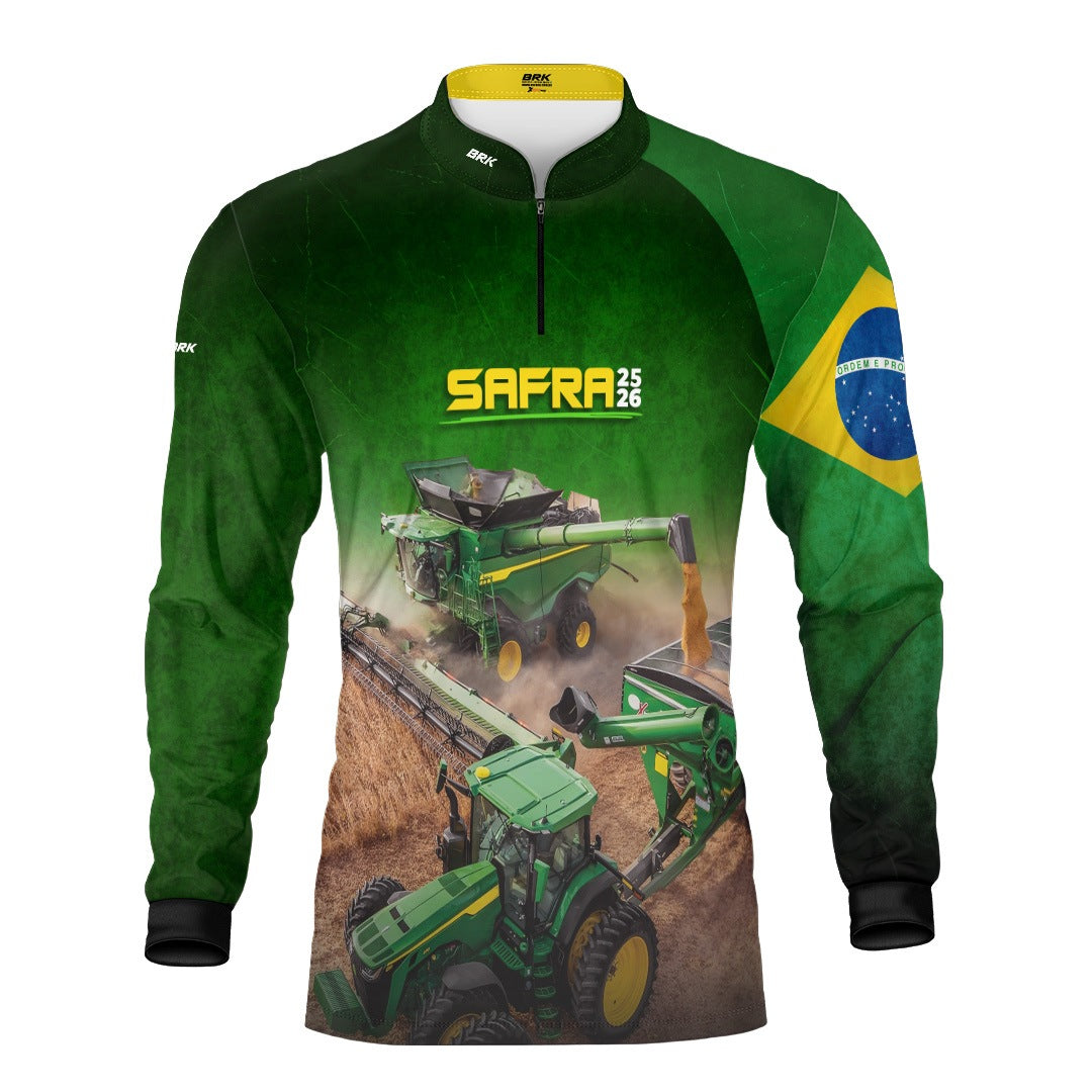 Camisa Agro Brk Safra Colheitadeira Verde com Proteção Solar UV50+ - Brk Agro