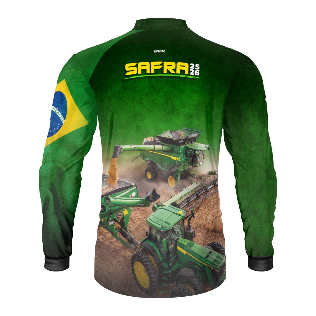 Camisa Agro Brk Safra Colheitadeira Verde com Proteção Solar UV50+ - Brk Agro