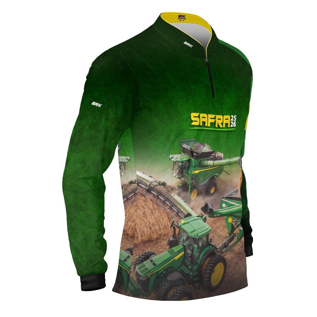 Camisa Agro Brk Safra Colheitadeira Verde com Proteção Solar UV50+ - Brk Agro