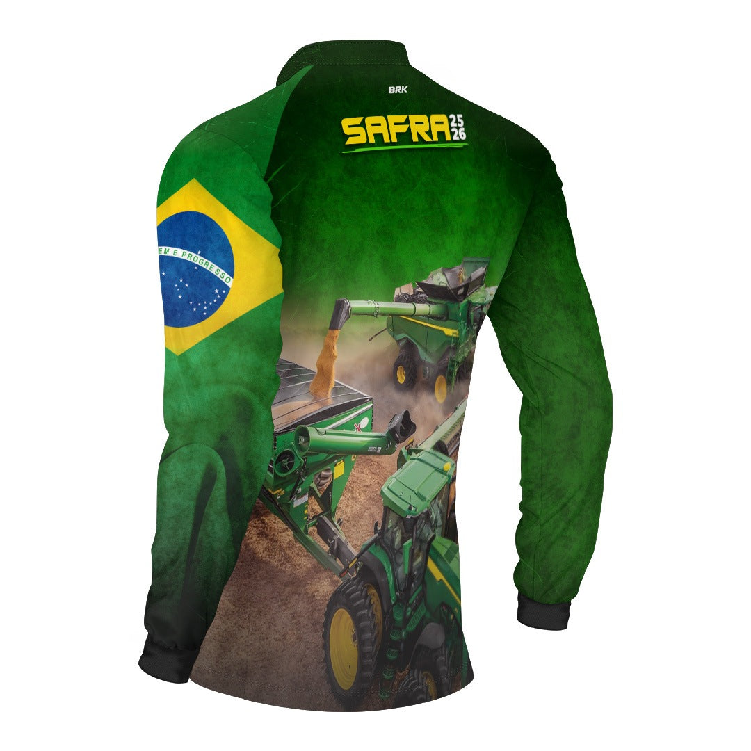 Camisa Agro Brk Safra Colheitadeira Verde com Proteção Solar UV50+ - Brk Agro
