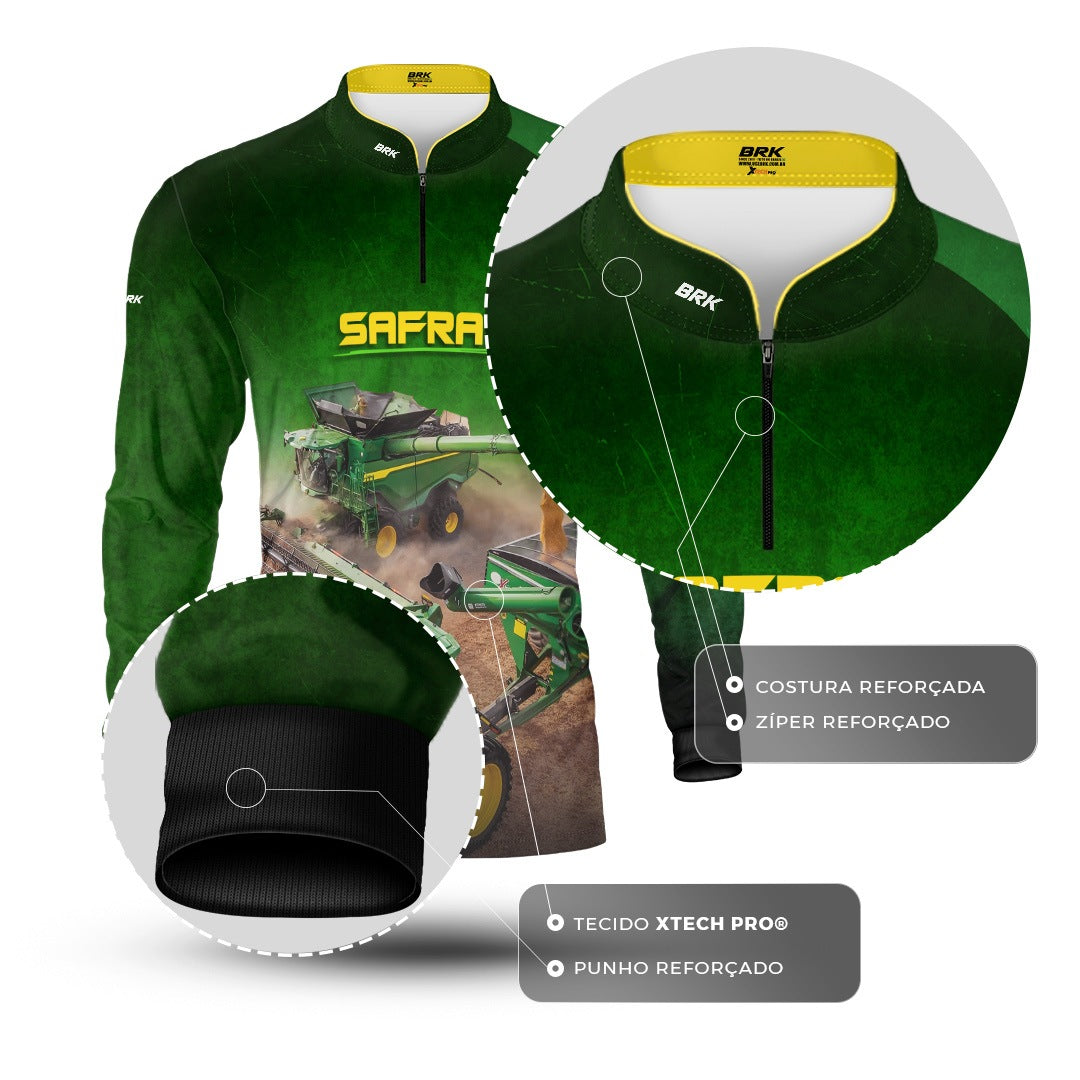 Camisa Agro Brk Safra Colheitadeira Verde com Proteção Solar UV50+ - Brk Agro
