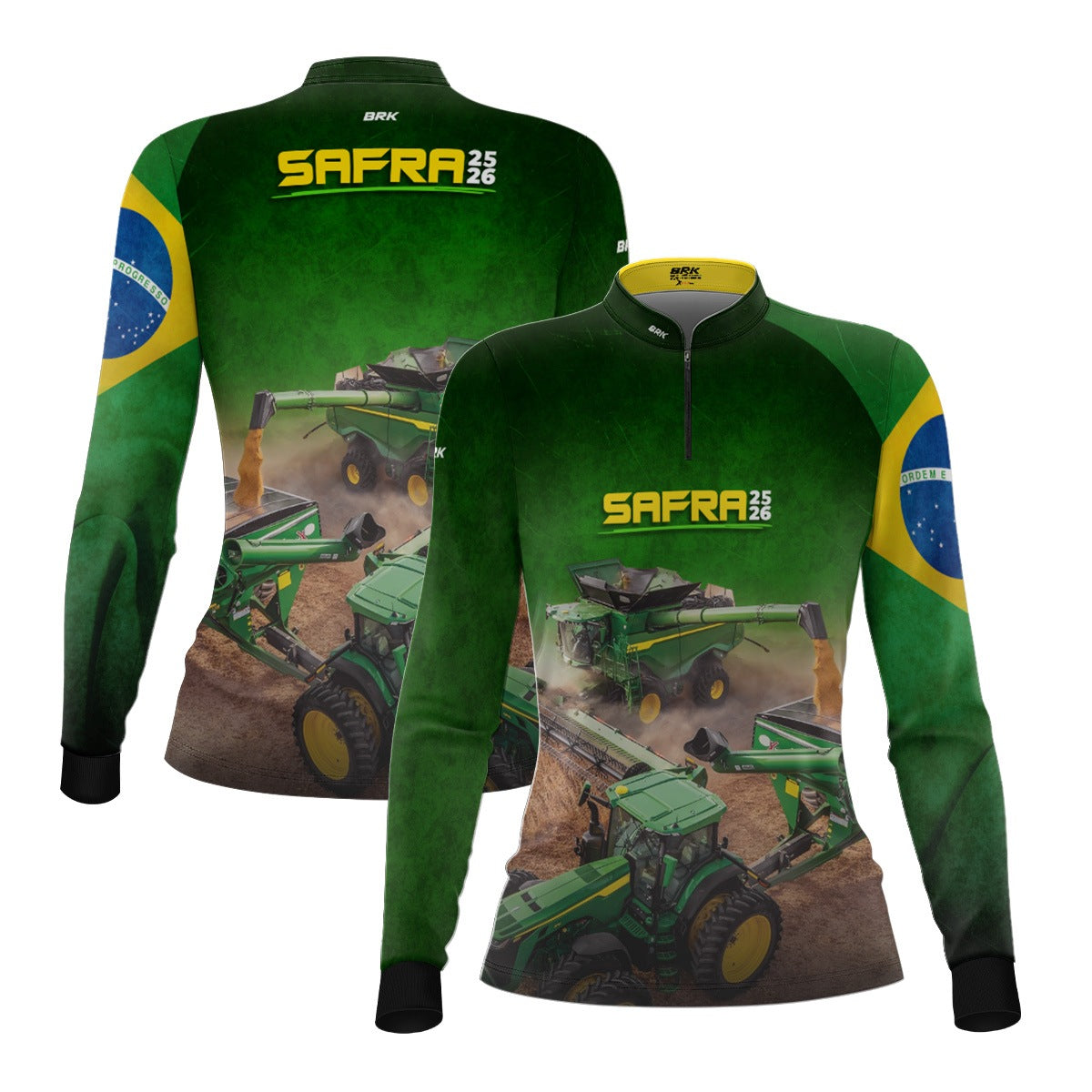 Camisa Agro Feminina Brk Safra Colheitadeira Verde com Proteção Solar UV50+ - Brk Agro