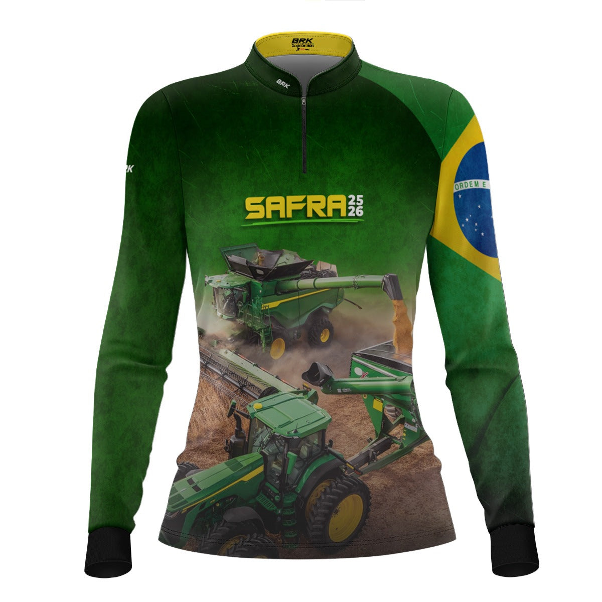 Camisa Agro Feminina Brk Safra Colheitadeira Verde com Proteção Solar UV50+ - Brk Agro