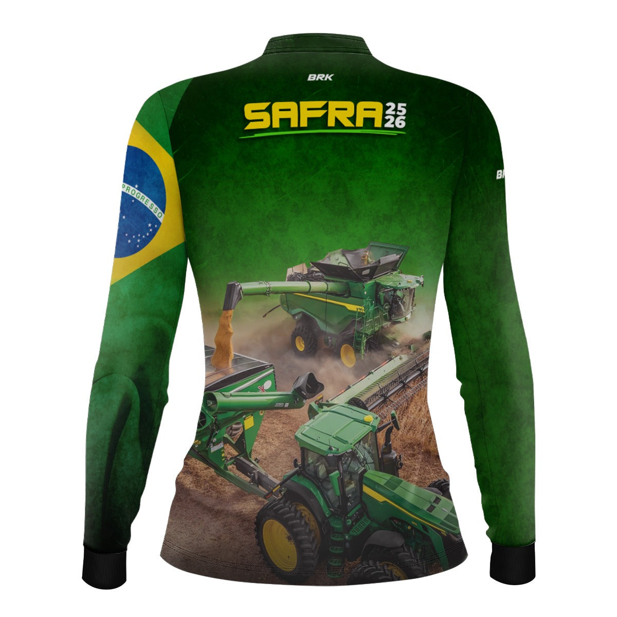 Camisa Agro Feminina Brk Safra Colheitadeira Verde com Proteção Solar UV50+ - Brk Agro