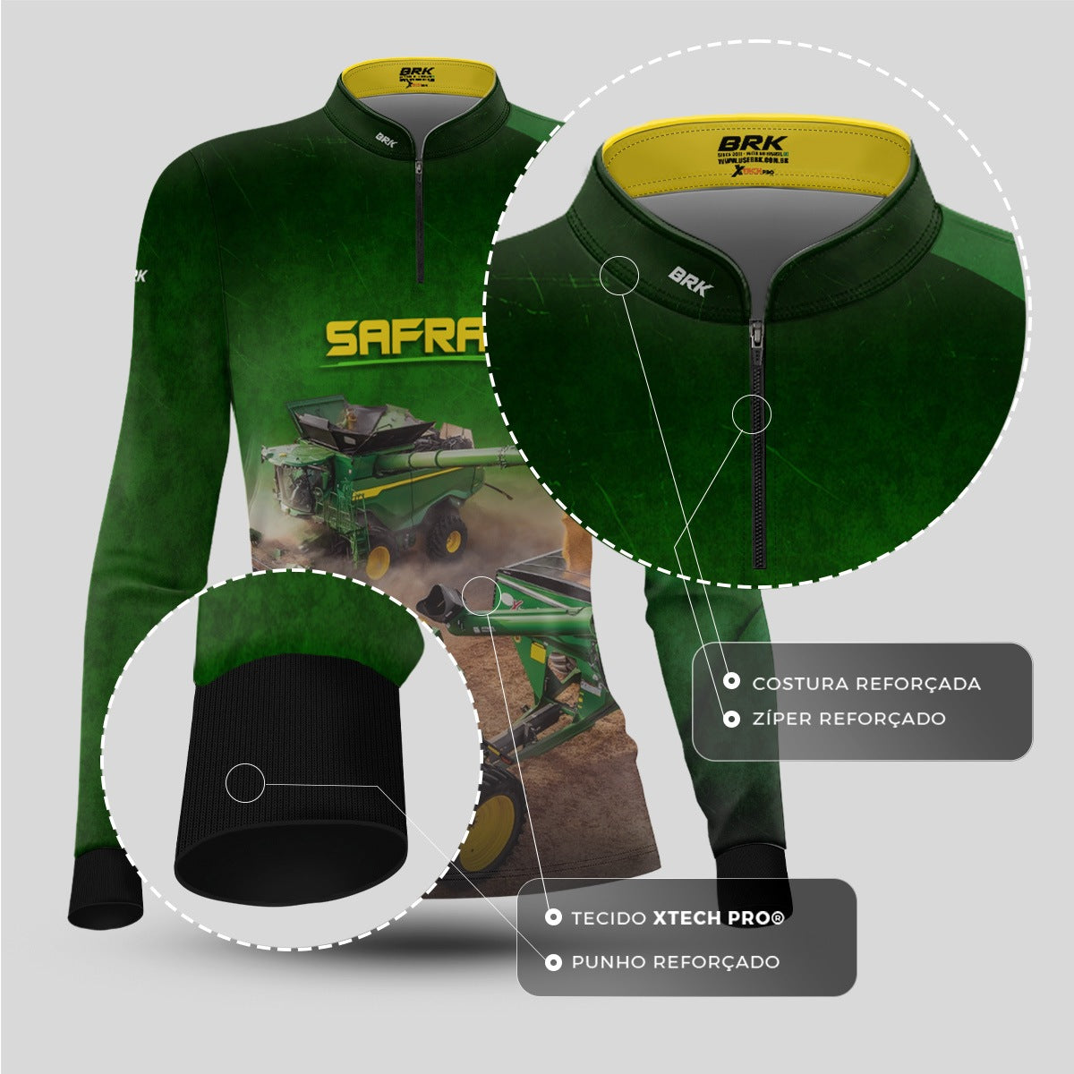 Camisa Agro Feminina Brk Safra Colheitadeira Verde com Proteção Solar UV50+ - Brk Agro