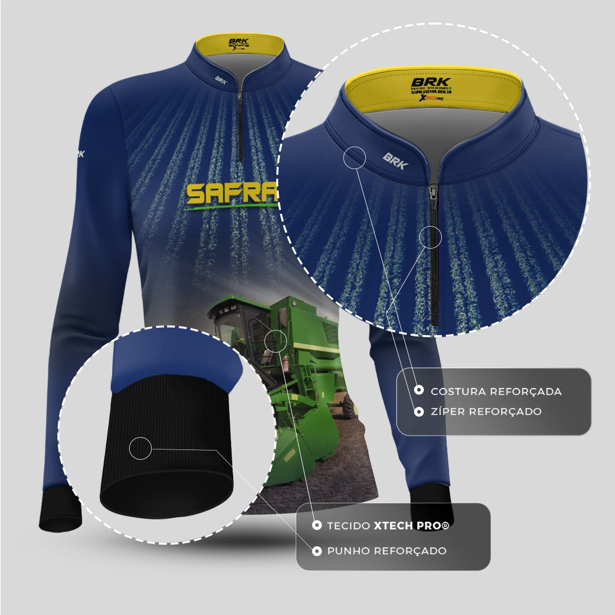 Camisa Agro Feminina Brk Safra Colhe Soja Azul com Proteção Solar UV50+ - Brk Agro