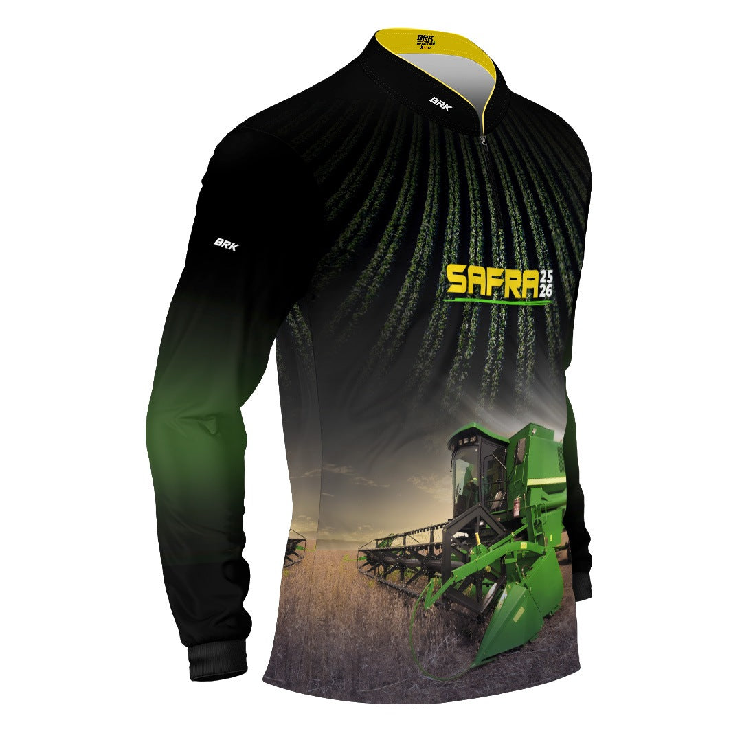 Camisa Agro Brk Safra Colhe Soja Preta com Proteção Solar UV50+ - Brk Agro