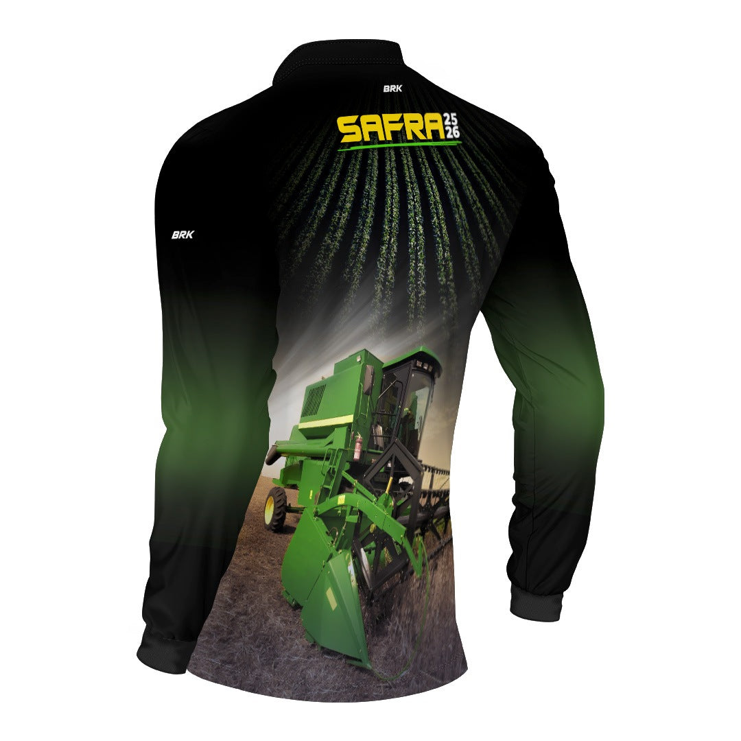 Camisa Agro Brk Safra Colhe Soja Preta com Proteção Solar UV50+ - Brk Agro
