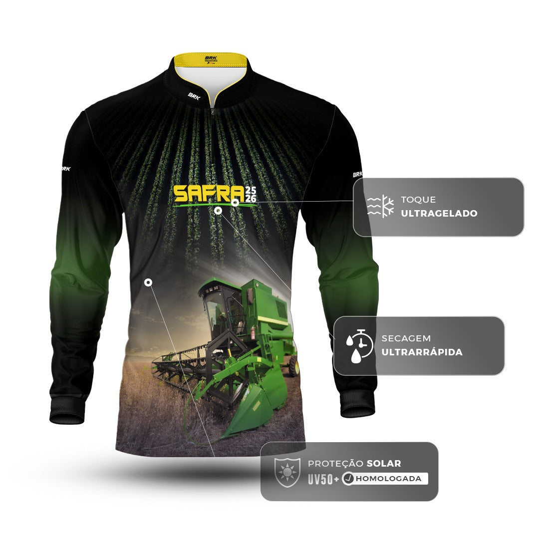 Camisa Agro Brk Safra Colhe Soja Preta com Proteção Solar UV50+ - Brk Agro