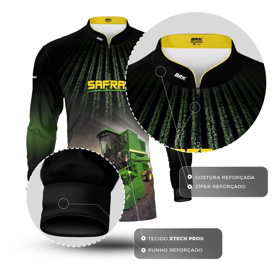 Camisa Agro Brk Safra Colhe Soja Preta com Proteção Solar UV50+ - Brk Agro